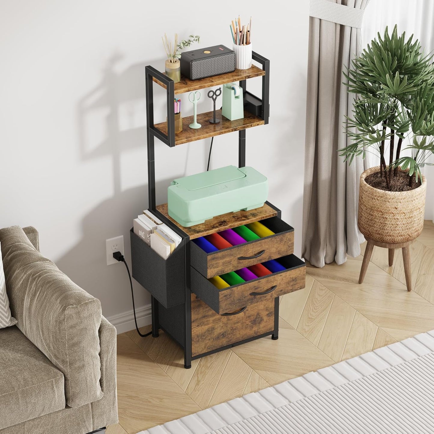 3 Drawer File Cabinet with Charging Station
