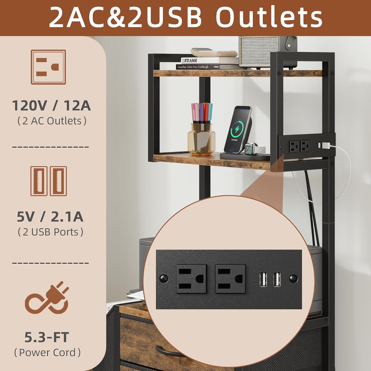 3 Drawer File Cabinet with Charging Station