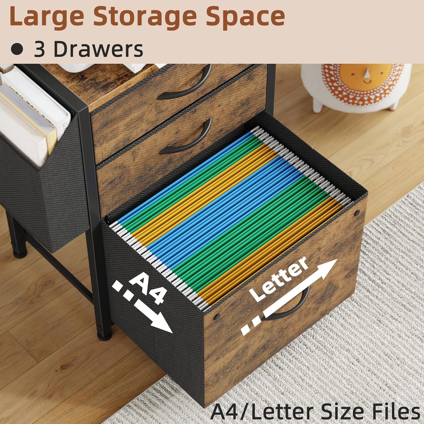3 Drawer File Cabinet with Charging Station