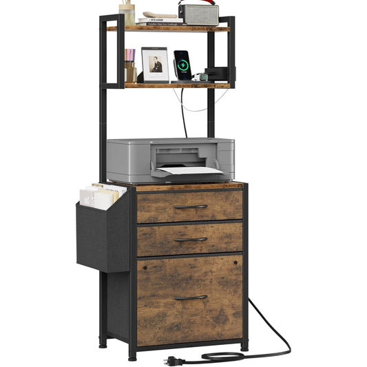 3 Drawer File Cabinet with Charging Station